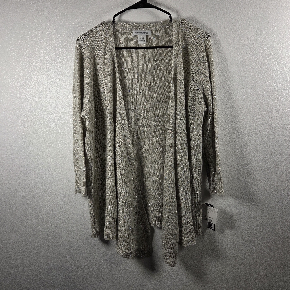 Liz Claiborne Women's Cream Colored Open Front Cardigan Sweater Size L